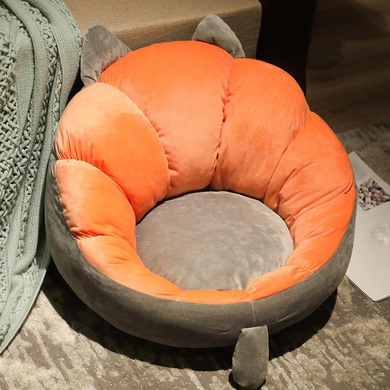 Modern Pouf Ottoman Cotton Upholstered Contrasting Colors Irregular Ottoman