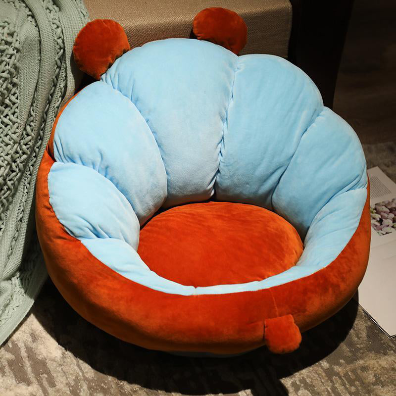 Modern Pouf Ottoman Cotton Upholstered Contrasting Colors Irregular Ottoman