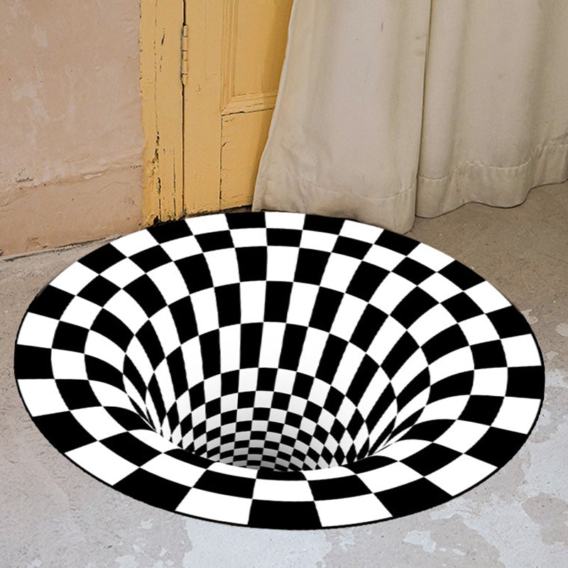 Black Geometric Rug Modern Polyester Rug Washable Rug for Living Room