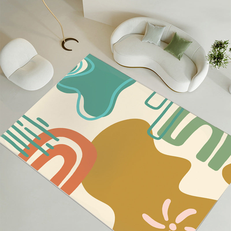 Nordic Modern Rug Polyester Color Block Rug Tear Resistant Rug for Living Room