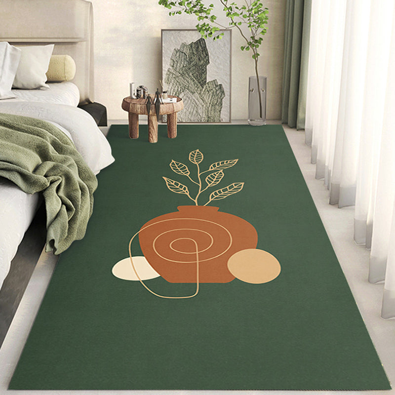 Dark Green Pattern Rug Modern Polyester Rug Washable Rug for Living Room
