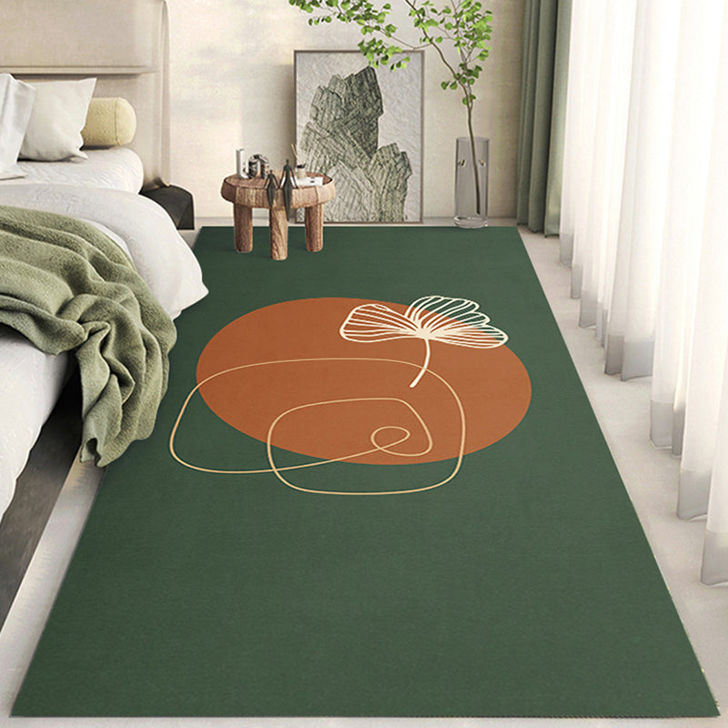 Dark Green Pattern Rug Modern Polyester Rug Washable Rug for Living Room