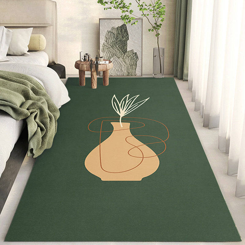 Dark Green Pattern Rug Modern Polyester Rug Washable Rug for Living Room