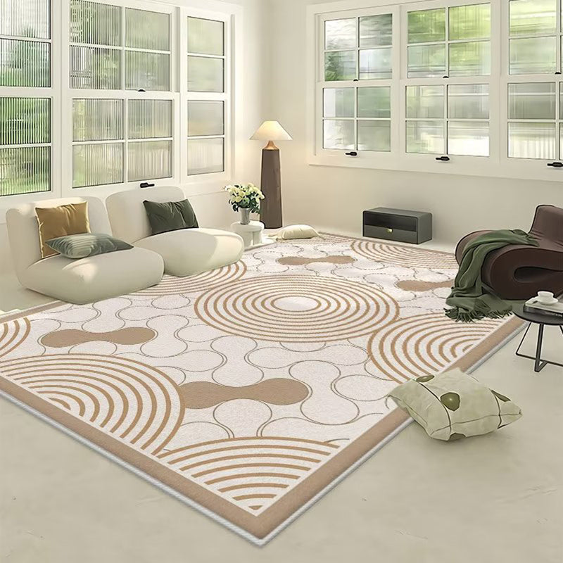 Modern Irregular Line Rug Beige Polyester Rug Washable Rug for Drawing Room