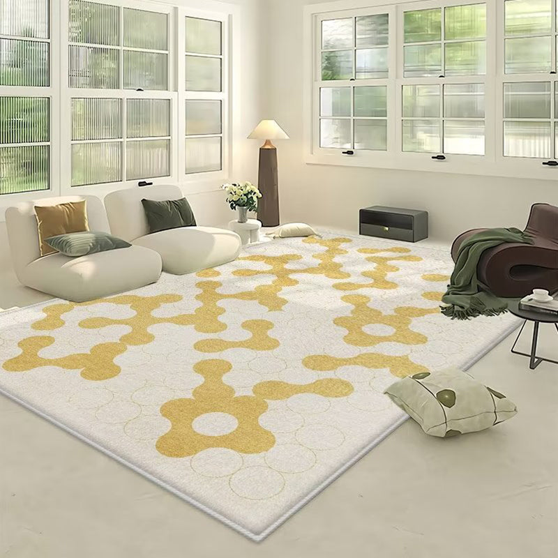 Modern Irregular Line Rug Beige Polyester Rug Washable Rug for Drawing Room