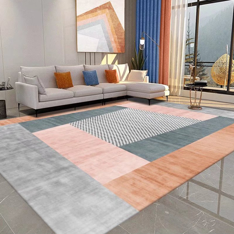 Pink Modern Carpet Polyester Geometry Area Carpet Washable Carpet for Living Room