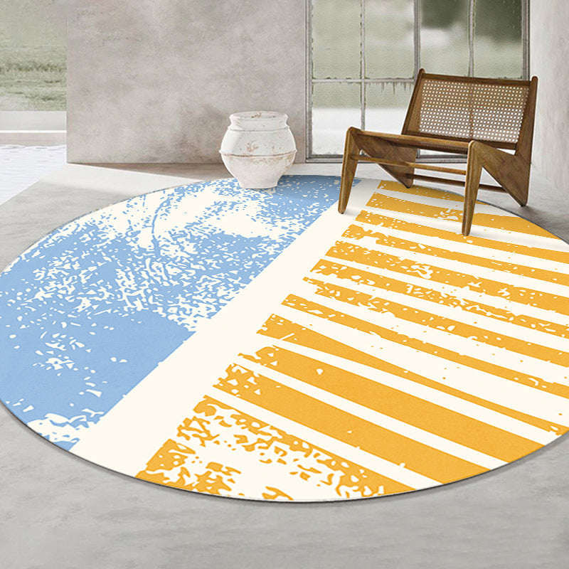 Yellow Nordic Rug Color Block Polyester Rug Stain Resistant Rug for Living Room