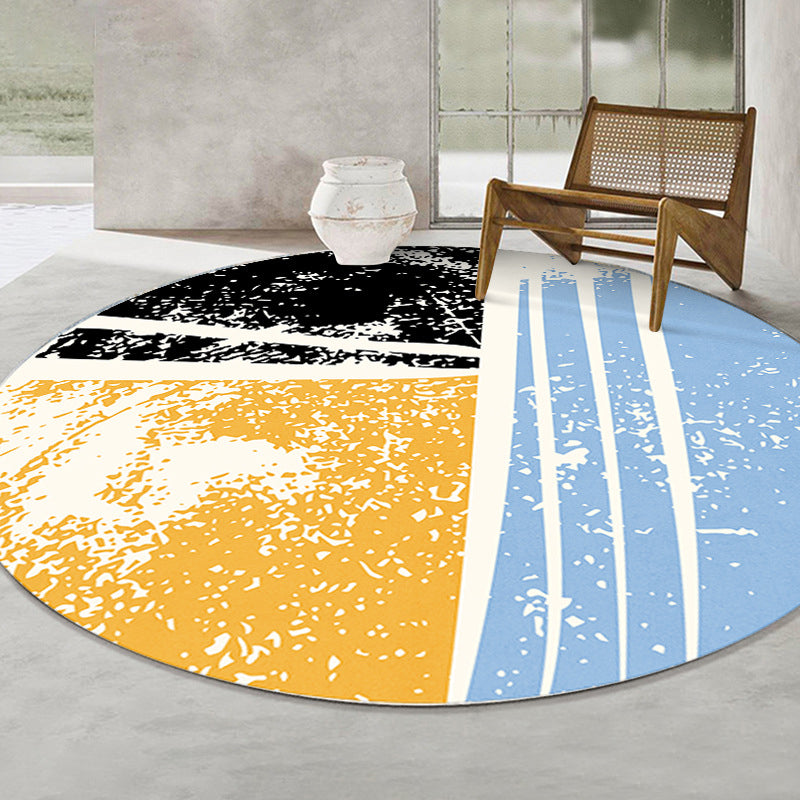 Yellow Nordic Rug Color Block Polyester Rug Stain Resistant Rug for Living Room