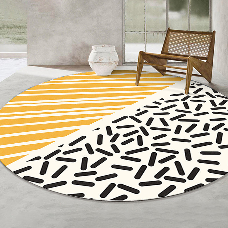 Yellow Nordic Rug Color Block Polyester Rug Stain Resistant Rug for Living Room