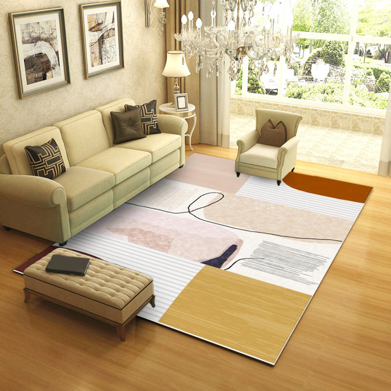 Gold Modern Rug Polyester Color Block Area Rug Stain Resistant Rug for Living Room