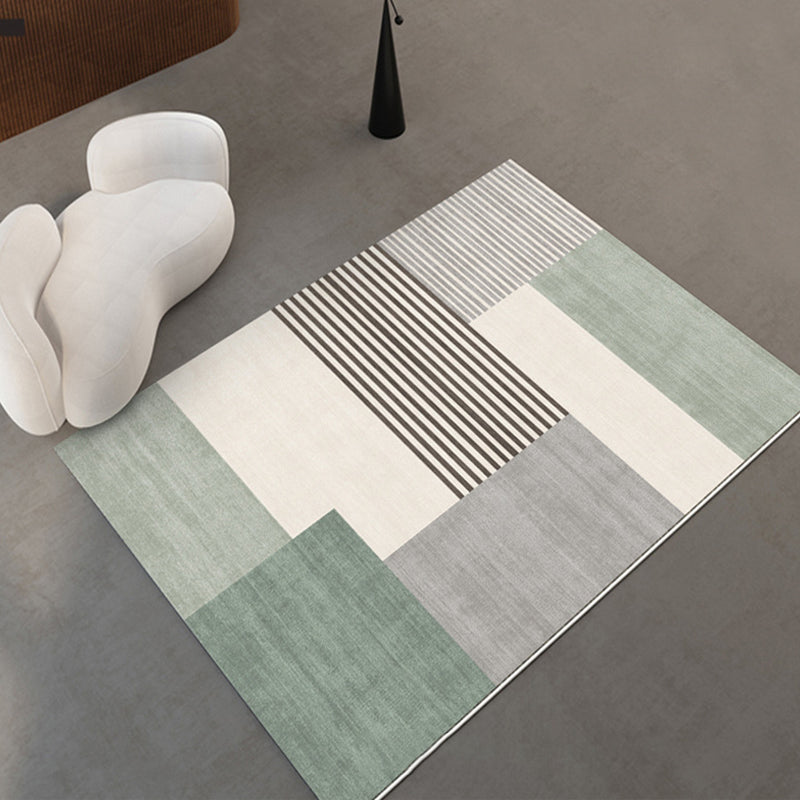 Light Green Check Pattern Rug Modern Polyester Rug Washable Rug for Drawing Room