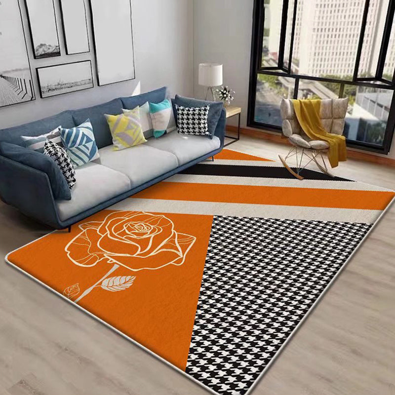Orange Modern Area Carpet Polyester Graphic Carpet Washable Carpet for Home Decor