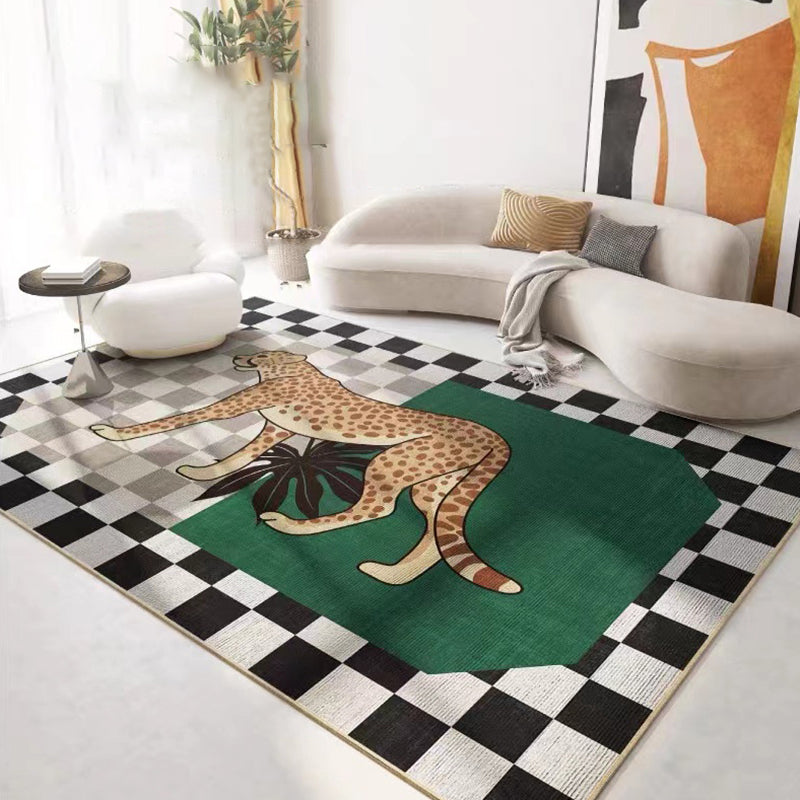 Green Modern Rug Polyester Animal Print Rug Washable Rug for Home Decor