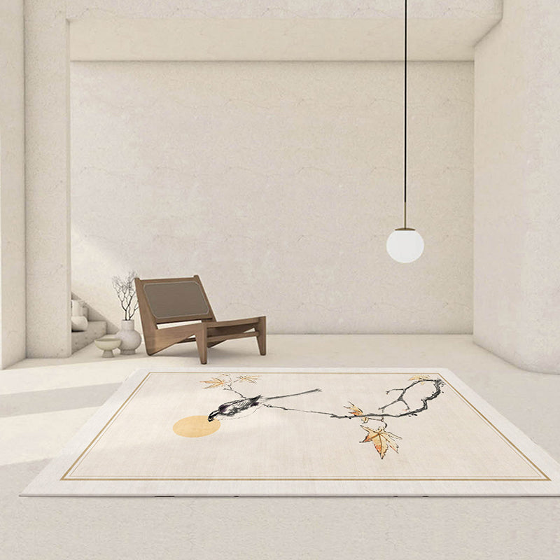 Beige Modern Rug Polyester Bird Indoor Rug Stain Resistant Rug for Living Room