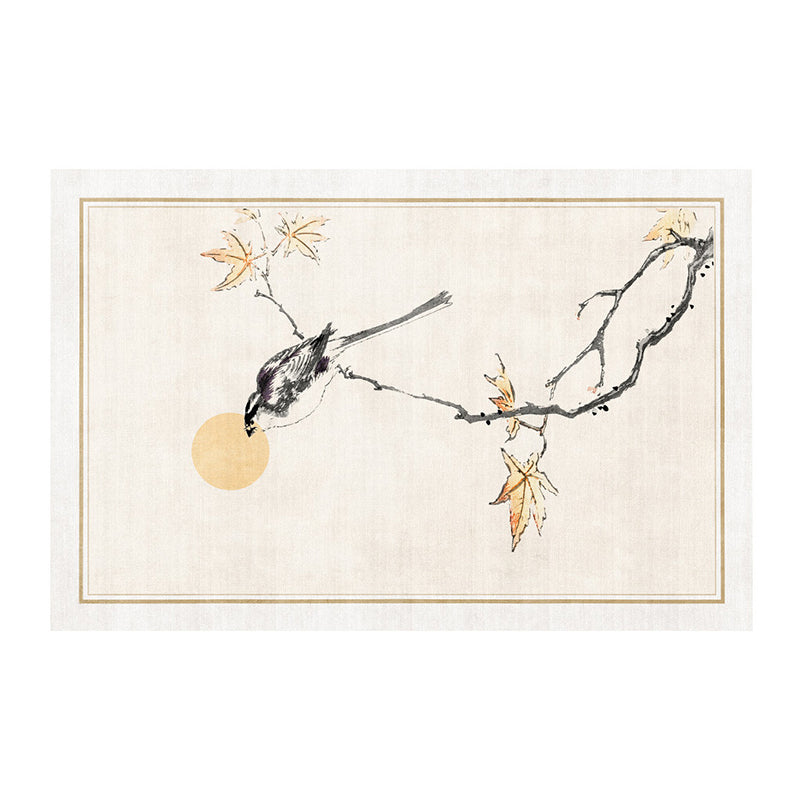 Beige Modern Rug Polyester Bird Indoor Rug Stain Resistant Rug for Living Room