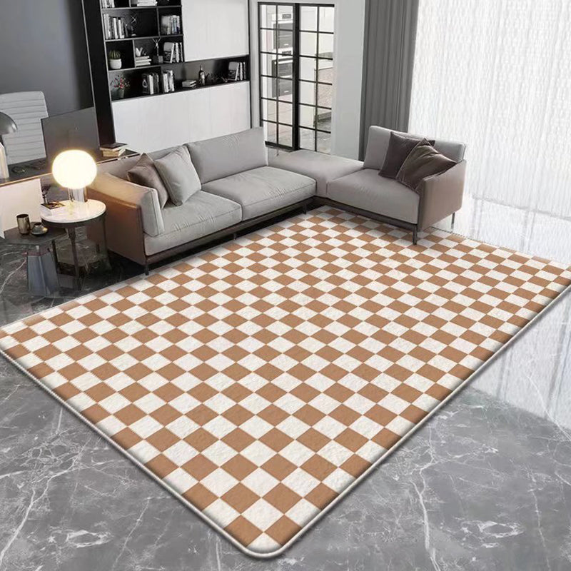Modern Brown Rug Plaid Pattern Polyester Rug Stain Resistant Rug for Living Room