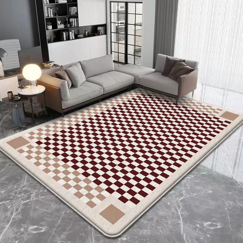 Modern Brown Rug Plaid Pattern Polyester Rug Stain Resistant Rug for Living Room