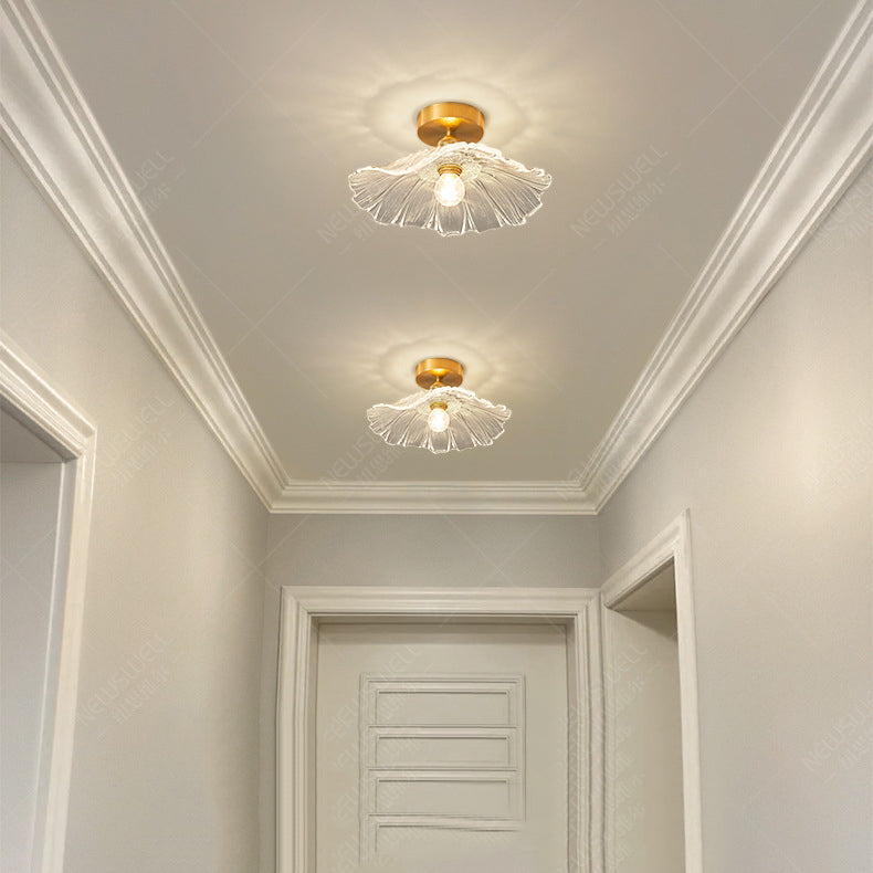 Flower Shape Flush Mount Modern Style Glass 1 Light Flush Ceiling Light in Clear /Green