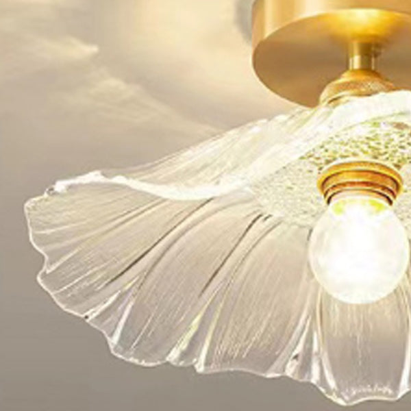 Flower Shape Flush Mount Modern Style Glass 1 Light Flush Ceiling Light in Clear /Green