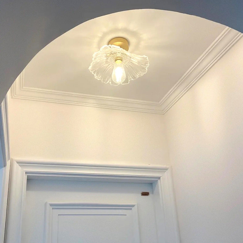 Flower Shape Flush Mount Modern Style Glass 1 Light Flush Ceiling Light in Clear /Green