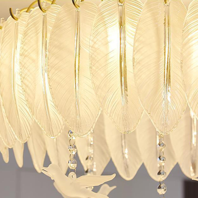 Modern Glass Ceiling Lamp Feather-shaped Flush Mount Light Fixture for Bedroom