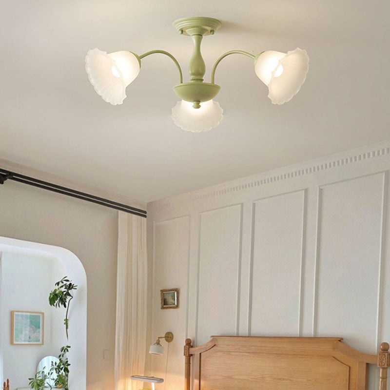 Modern Green Ceiling Lamp Glass Flush Mount Light Fixture for Bedroom