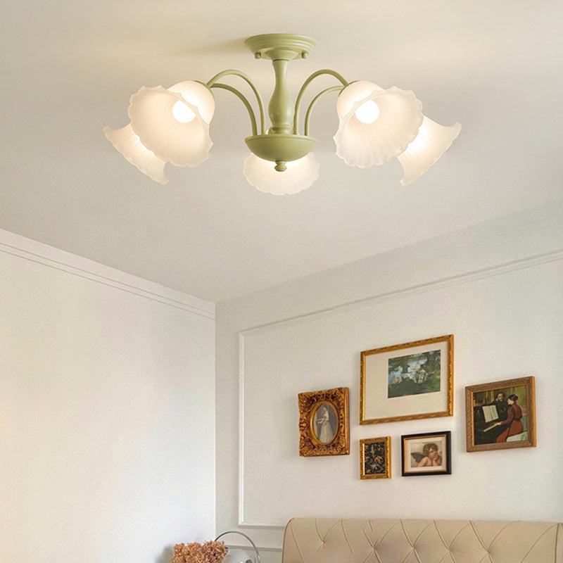 Modern Green Ceiling Lamp Glass Flush Mount Light Fixture for Bedroom