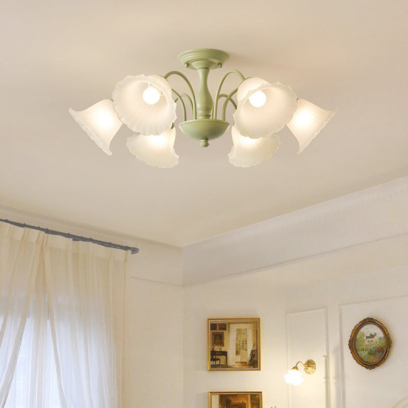 Modern Green Ceiling Lamp Glass Flush Mount Light Fixture for Bedroom