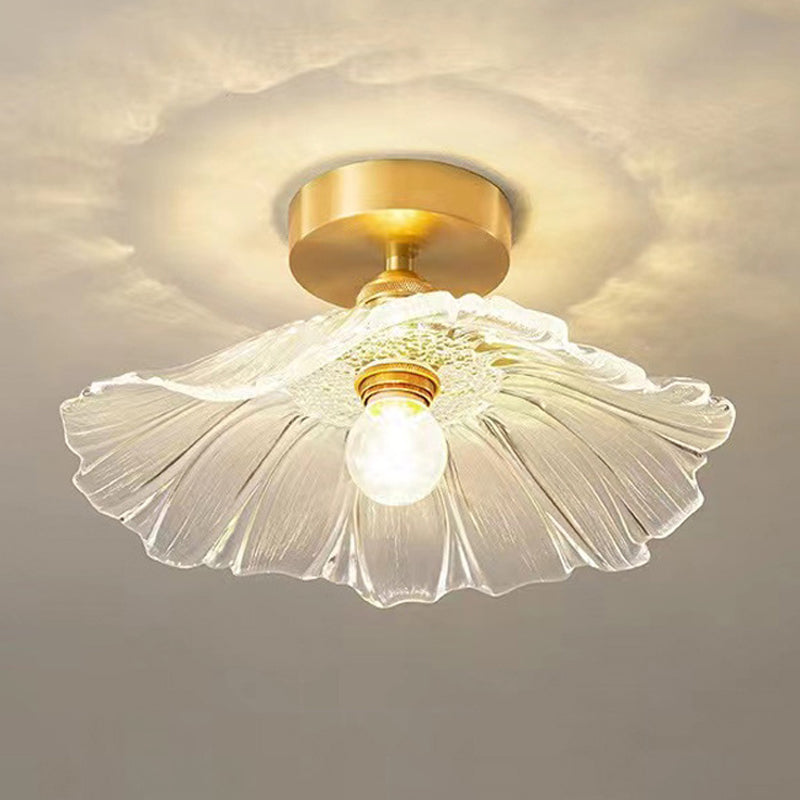 Flower Shape Flush Mount Modern Style Glass 1 Light Flush Ceiling Light in Clear