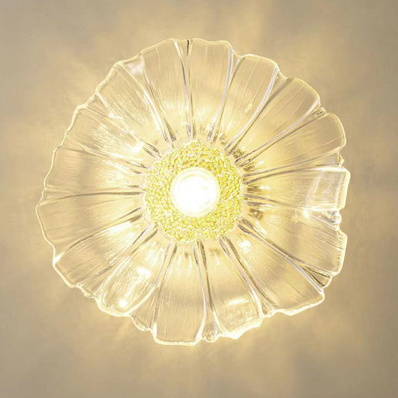 Flower Shape Flush Mount Modern Style Glass 1 Light Flush Ceiling Light in Clear