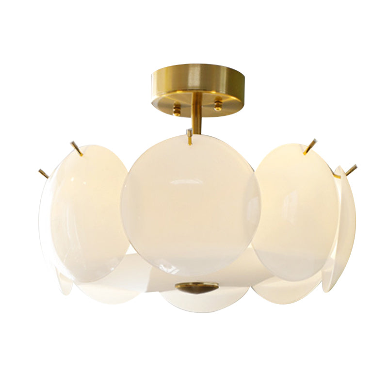 Glass Circular Semi Flush Simple Semi Mount Lighting in White