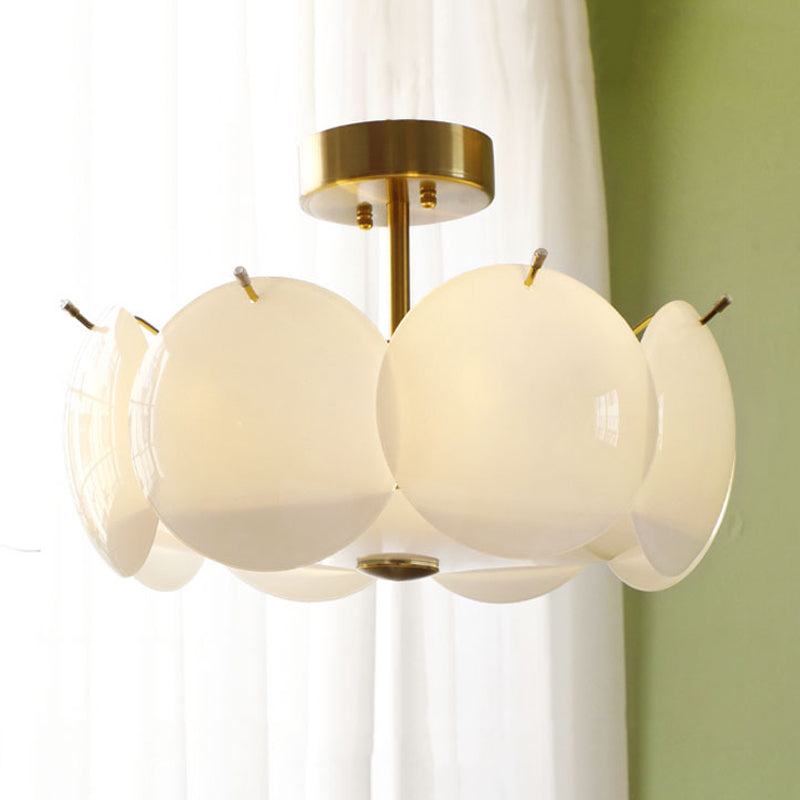 Glass Circular Semi Flush Simple Semi Mount Lighting in White