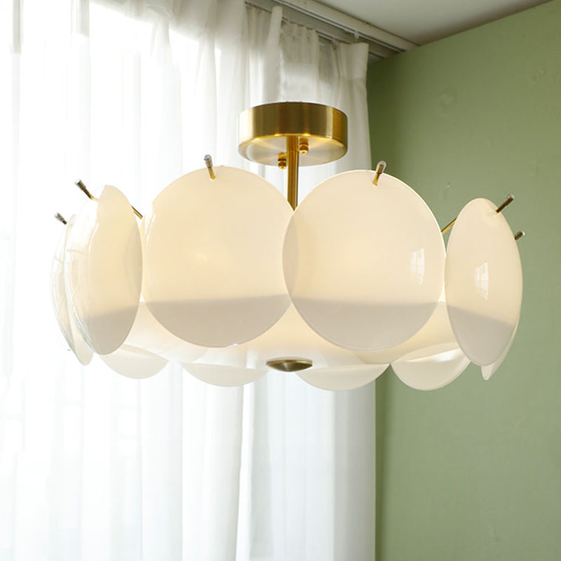 Glass Circular Semi Flush Simple Semi Mount Lighting in White