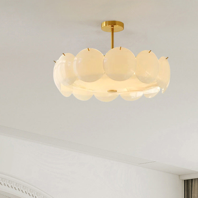 Glass Circular Semi Flush Simple Semi Mount Lighting in White