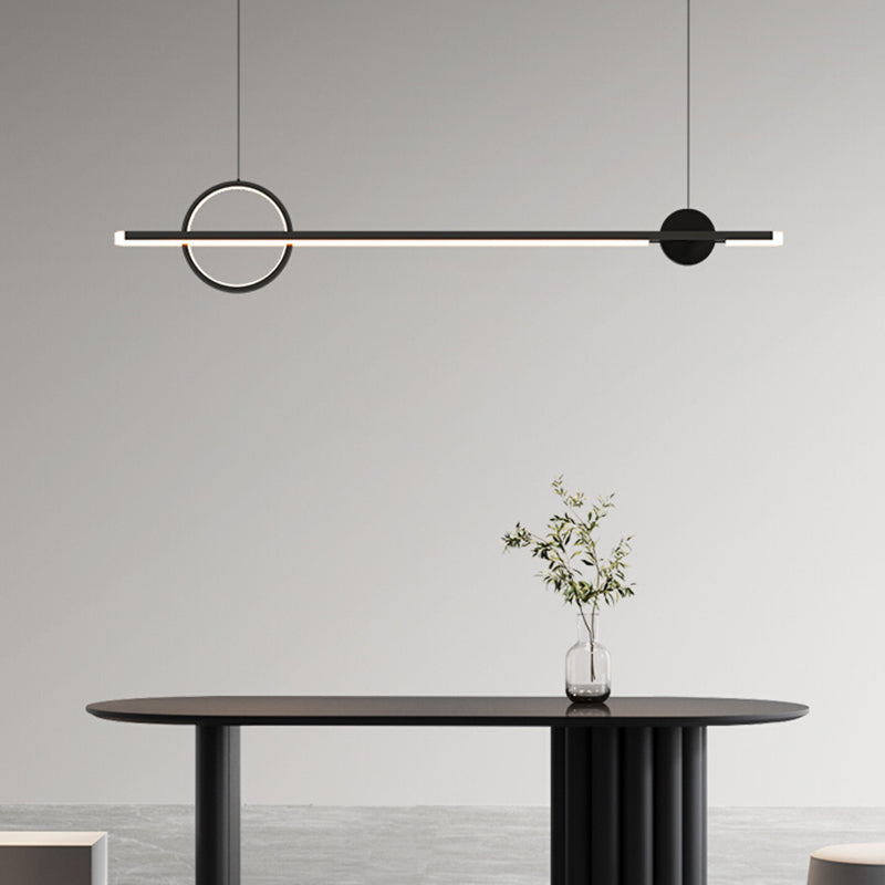 Linear LED Modern Ceiling Pendant Fixture Aluminum Kitchen Island Light in Dark Black