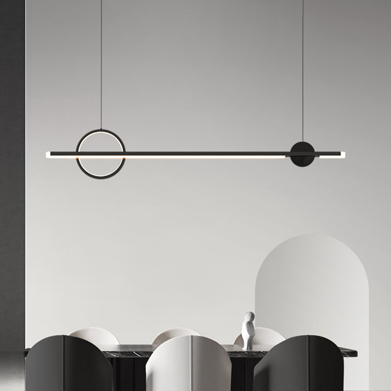 Linear LED Modern Ceiling Pendant Fixture Aluminum Kitchen Island Light in Dark Black