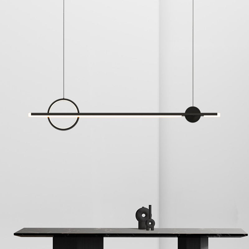 Linear LED Modern Ceiling Pendant Fixture Aluminum Kitchen Island Light in Dark Black