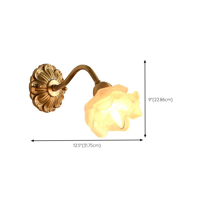 Flower Shape Glass Vanity Sconce Light Modern Style 1-Light Vanity Mirror Lights in Brass
