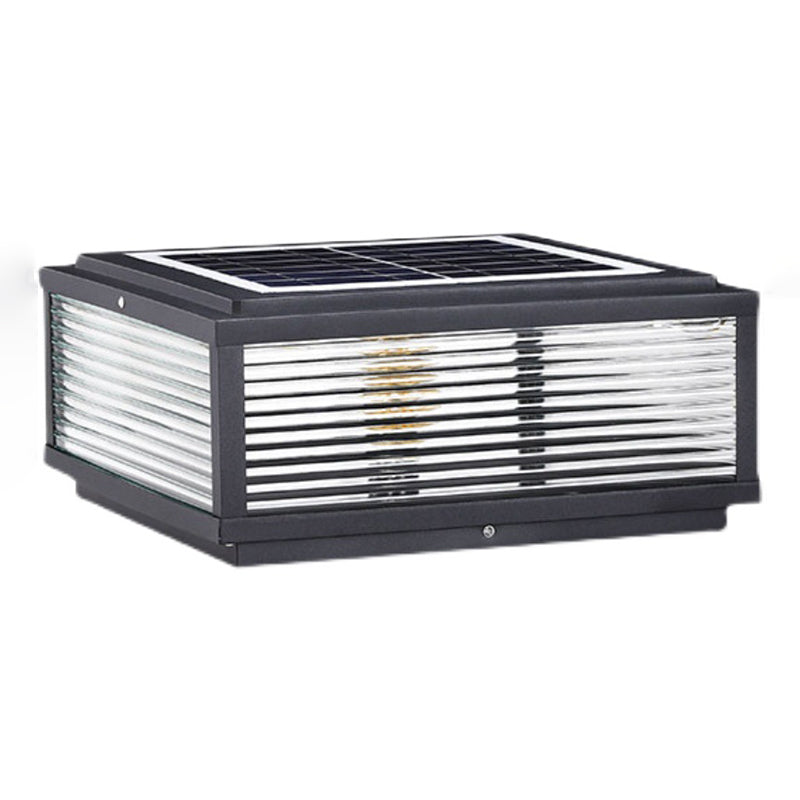 Metal Rectangular Shape Outdoor Lights Modern Style 1-Light Solar Pillar Lamp in Black