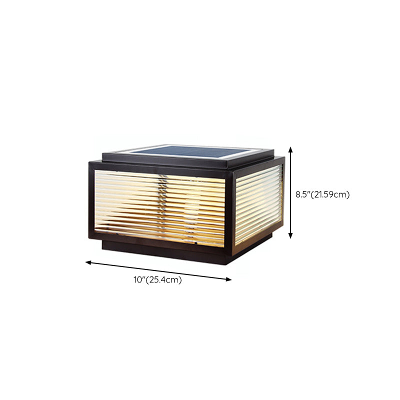 Metal Rectangular Shape Outdoor Lights Modern Style 1-Light Solar Pillar Lamp in Black