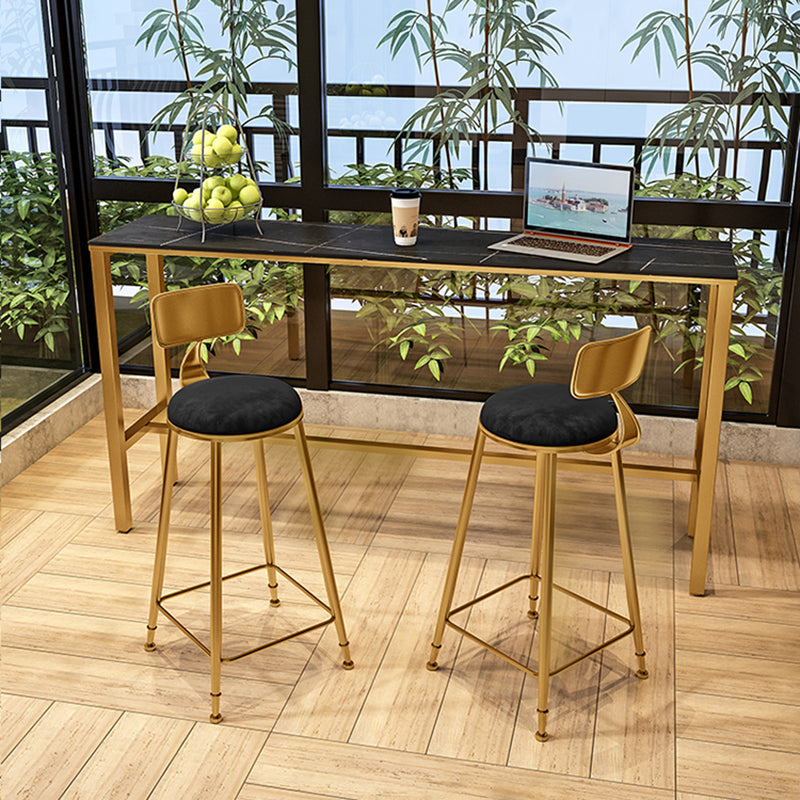 Glam 1/3 Pieces Bar Table Set Rectangle Stone Counter Table with Stools for Cafe