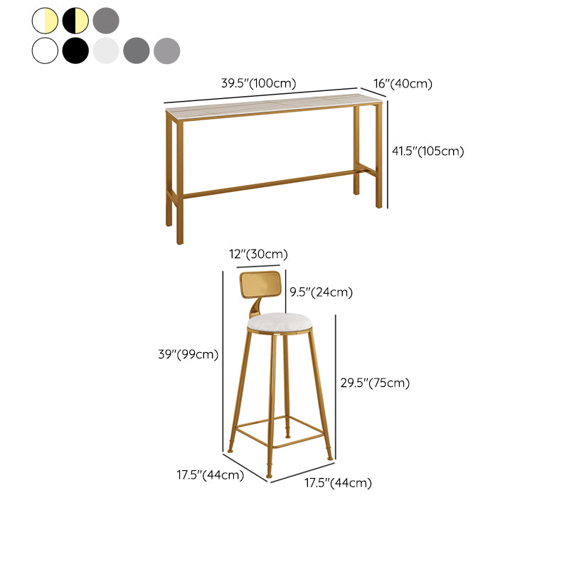 Glam 1/3 Pieces Bar Table Set Rectangle Stone Counter Table with Stools for Cafe