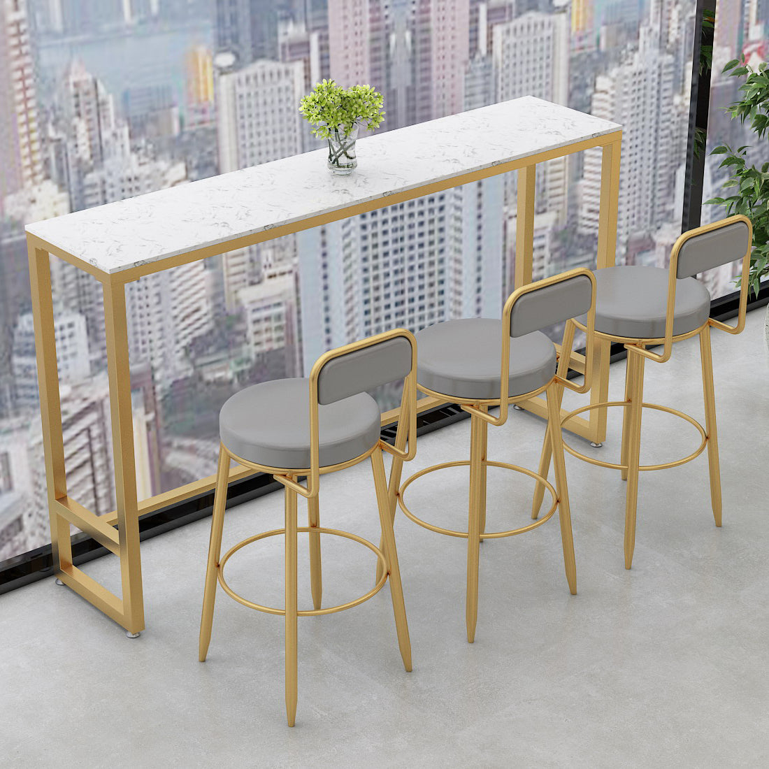 Faux Marble Bar Stool and Table Set 1/4 Pieces Counter Height Set