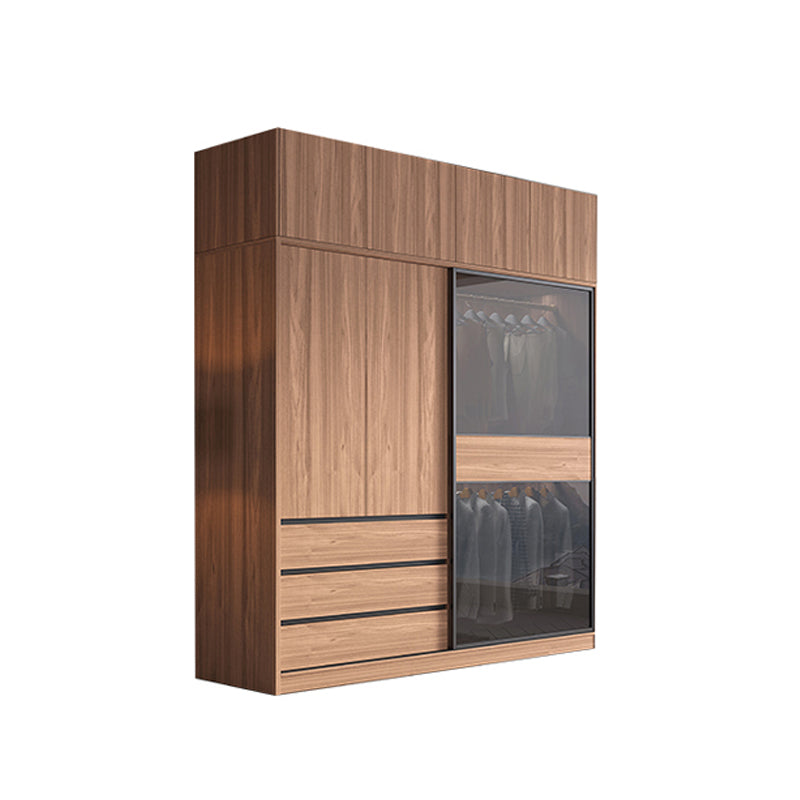 Sliding Wooden Wardrobe Closet Modern Brown Wardrobe Armoire