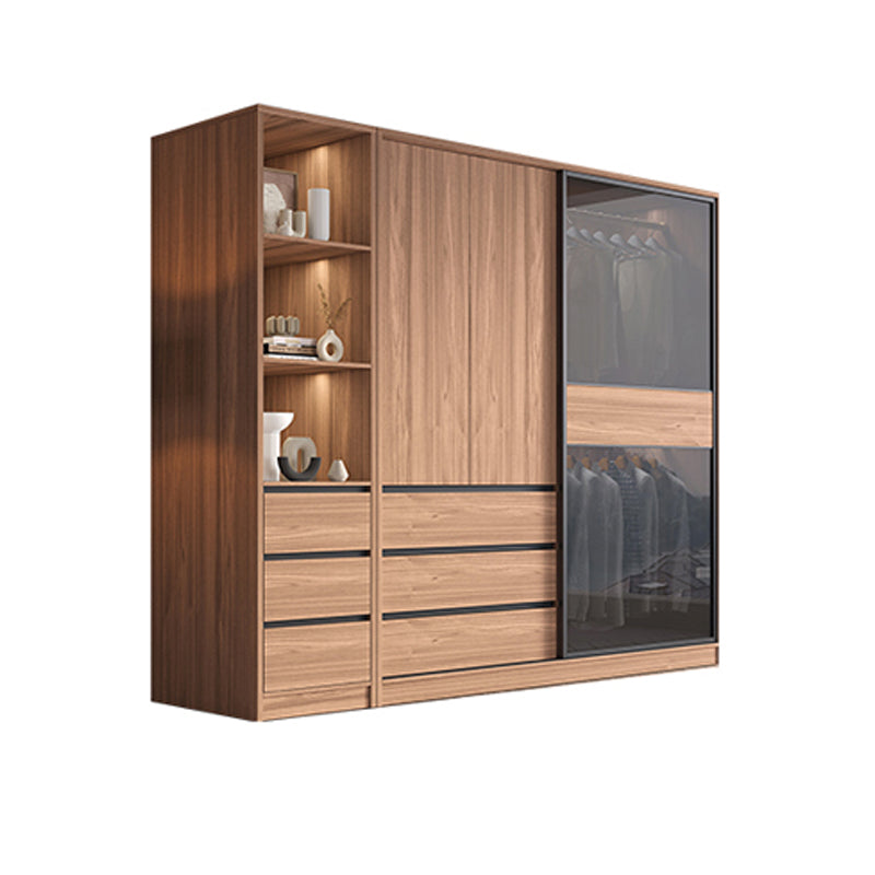 Sliding Wooden Wardrobe Closet Modern Brown Wardrobe Armoire