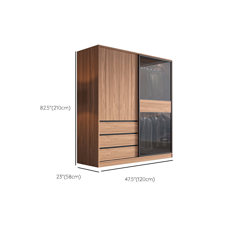 Sliding Wooden Wardrobe Closet Modern Brown Wardrobe Armoire
