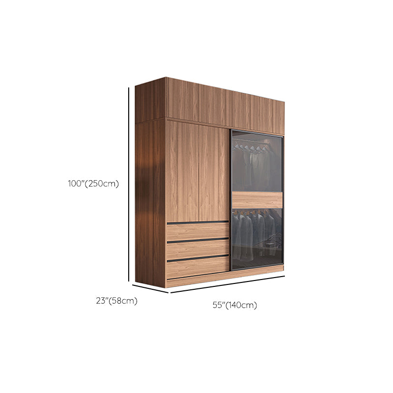 Sliding Wooden Wardrobe Closet Modern Brown Wardrobe Armoire