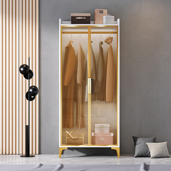 Hinged Wardrobe Armoire with Legs Wood and Glass Wardrobe Cabinet