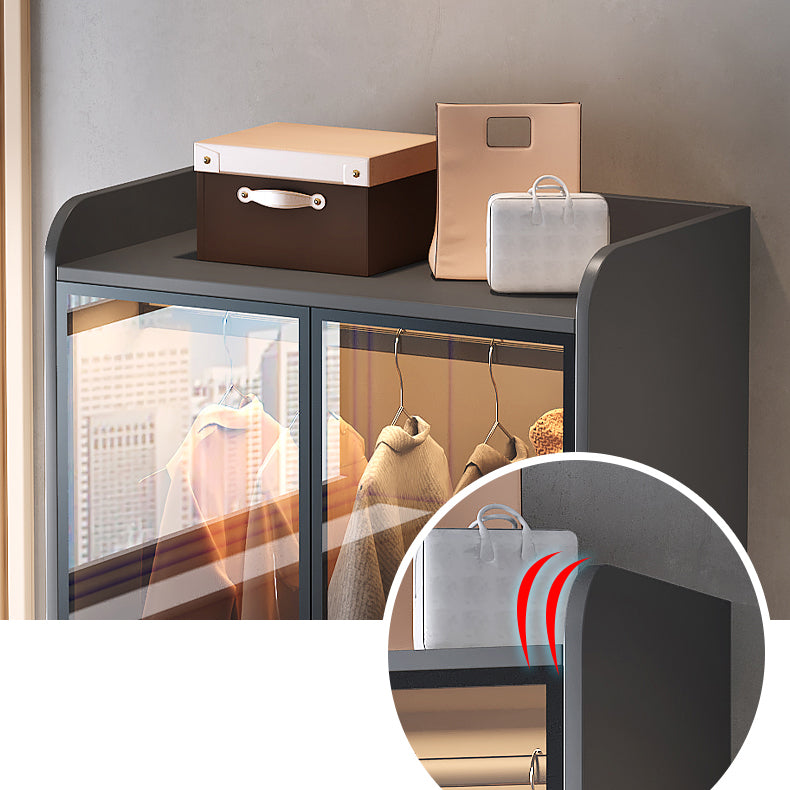 Hinged Wardrobe Armoire with Legs Wood and Glass Wardrobe Cabinet