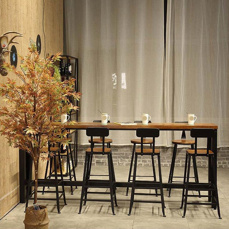 Wood Top Bar Table Modern Metal Base Dining Table for Coffee Room
